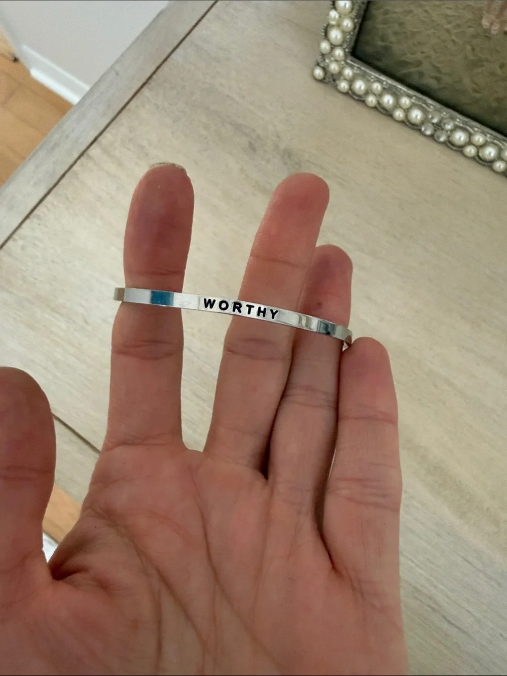 Worthy Silver Affirmation Cuff Bracelet- adjustable